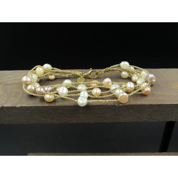8" Sterling Silver & Cord Various Real Pearls Bracelet Vintage Elegant Beautiful - Picture 1 of 5